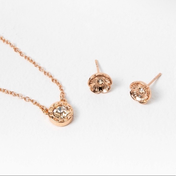 NWT Coach | Open Circle Necklace and Tea Rose Stud Set - Picture 3 of 10